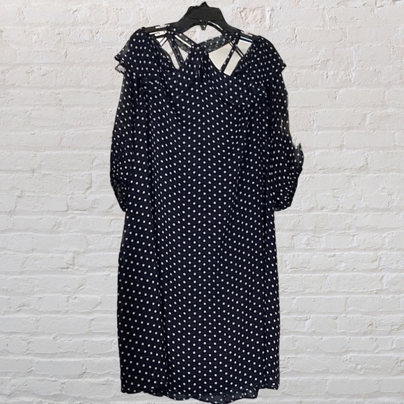 Coquette ET COQUINE- navy blue & white off the shoulder chiffon layer midi dress - Picture 5 of 11